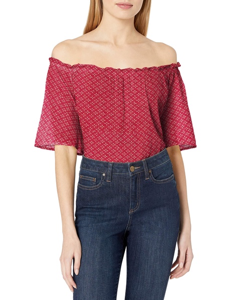 VELVET BY GRAHAM & SPENCER Women's Printed Cotton Off The Shoulder Blouse