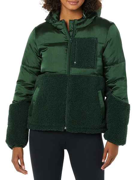 Amazon Essentials Women's Full-Zip Sherpa Fleece Hooded Puffer Jacket
