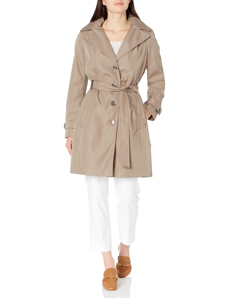 Calvin Klein Women's Single Breasted Belted Rain Jacket with Removable Hood, Owl, X-Small