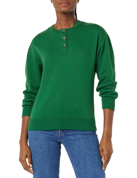 Amazon Essentials Women's Relaxed-Fit Henley Fleece Sweatshirt (Available in Plus Size)