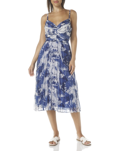 BCBGeneration Women's Sleeveless V Neck Pleated Midi Day Dress