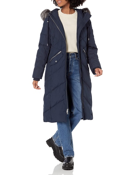 Andrew Marc Women's Chevron Quilted Hooded Long Coat