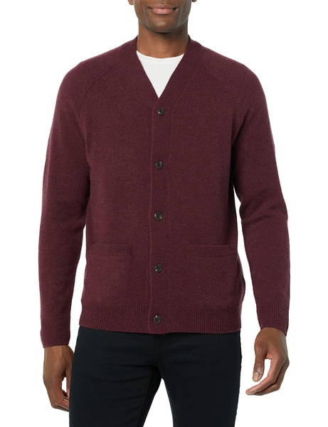 Amazon Essentials Men's Lambs Wool V-Neck Cardigan Sweater with Pockets (Previously Goodthreads)