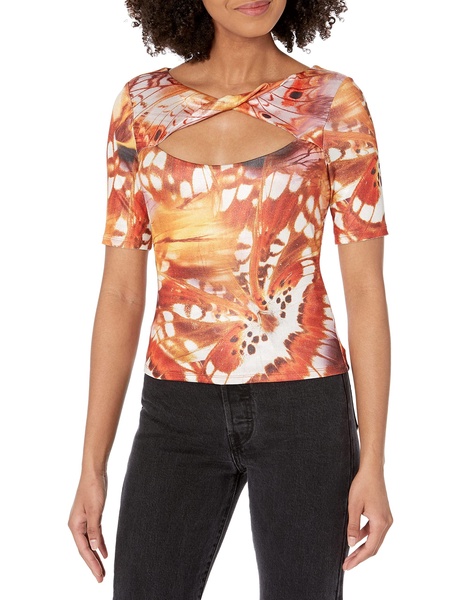 GUESS Women's 1/2 Sleeve Cassia Twist Yoke Top