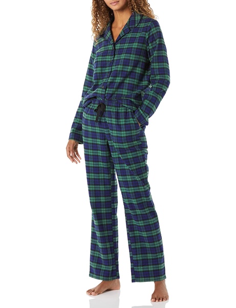 Amazon Essentials Women's Flannel Long-Sleeve Button Front Shirt and Pant Pajama Set