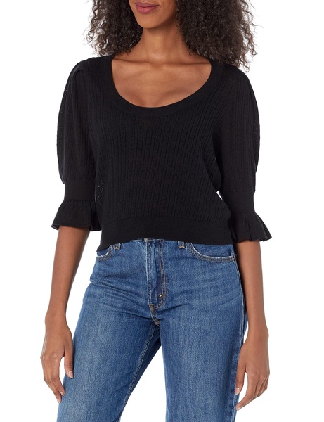 PAIGE Women's Magnolia Sweater Scoop Neckline Elbow Length Puff Sleeve in Black