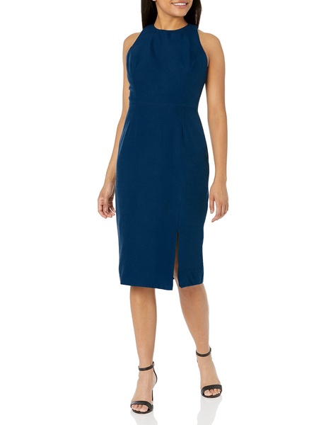 Dress the Population Women's Emme High Neck Tie Back Body Con Midi Dress