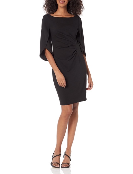 DKNY womens Open Sleeve Ruched Sheath Dress