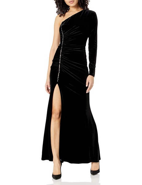 BCBGMAXAZRIA Women's One Sleeve Evening Gown with Side Slit
