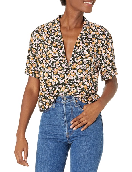 BCBGeneration Women's Short Sleeve Top with Button Up Front