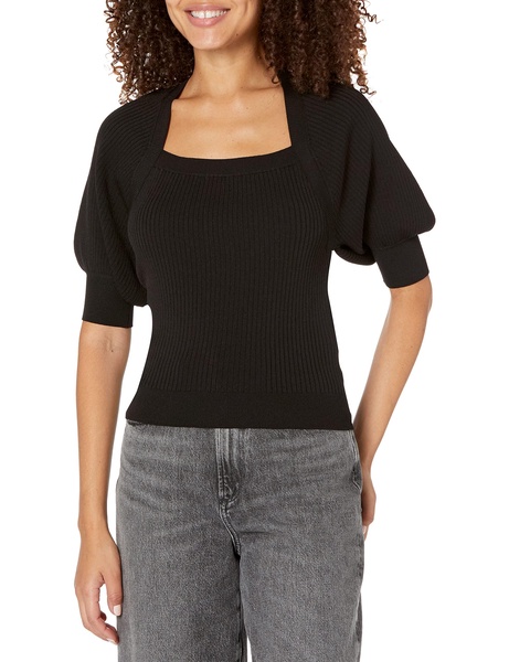 PAIGE Women's Eponine Top Puffed Sleeve Square Neckline Slim Fit in Black