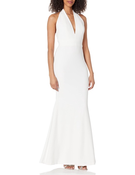Dress the Population Women's Camden Deep Plunge Neckline Halter Bodycon Maxi Dress
