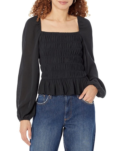 The Drop Women's Wes Smocked Bodice Long Sleeve Gauze Blouse
