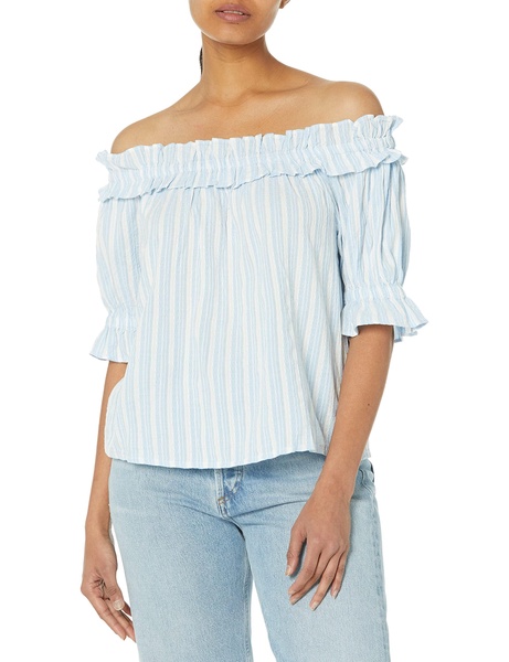 Tommy Hilfiger Women's Stripes Ruffles Off the Shoulder Casual