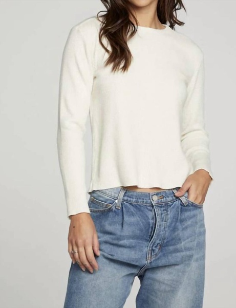 long sleeve crew neck tee in cream