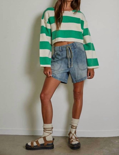 knit sweater striped crop top in green