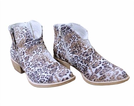 women's gypsy jazz divine ankle boots in white and black faded leopard