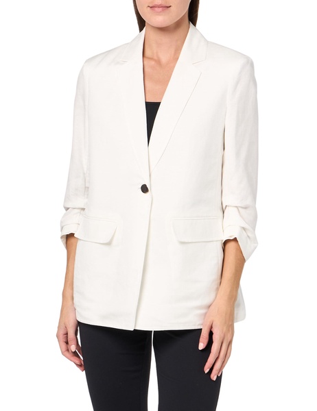 Anne Klein Womens Ruched Linen One-Button Blazer