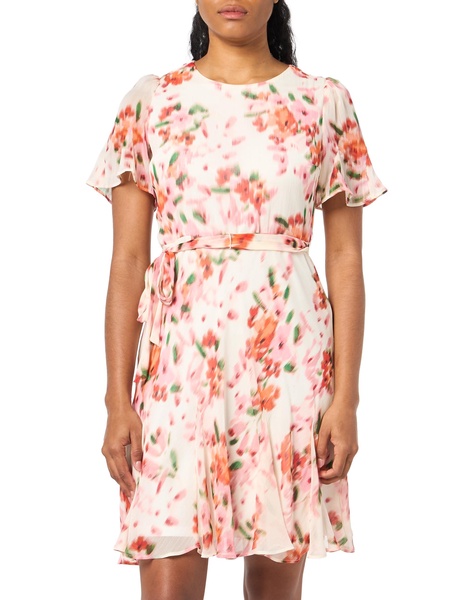 DKNY womens Belted Godet Sleeve Jewel Neck Dress