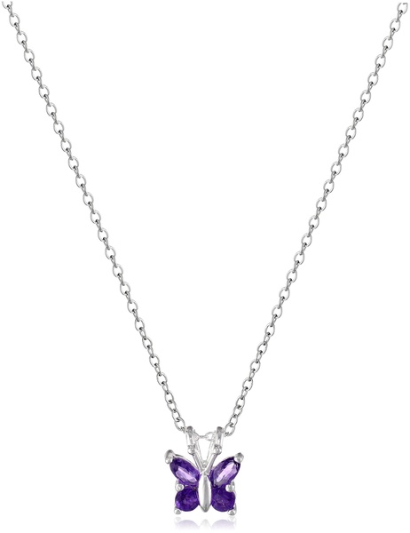 Amazon Essentials Sterling Silver Gemstone Butterfly Pendant Necklace, 18" (previously Amazon Collection)