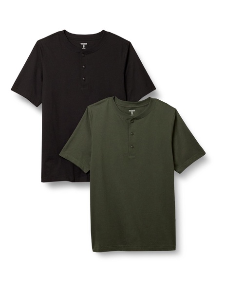 Amazon Essentials Men's Regular-Fit Short-Sleeve Cotton Henley T-Shirt, Pack of 2