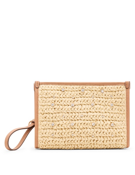 Anne Klein Womens Crystal Straw Wristlet, Natural/Sunbaked