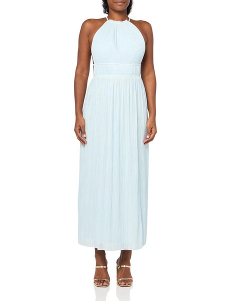 BCBGMAXAZRIA Women's Sleeveless Halter Neck Pleated Evening Maxi Dress