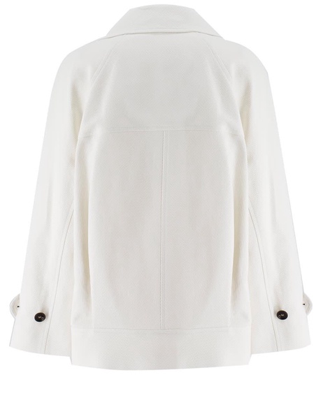 White Double Breasted Jacket With Beaded Jewelry Decoration In Cotton And Linen Blend Woman