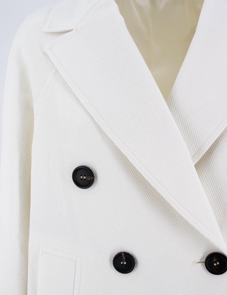 White Double Breasted Jacket With Beaded Jewelry Decoration In Cotton And Linen Blend Woman
