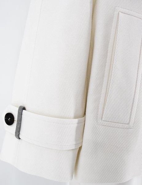 White Double Breasted Jacket With Beaded Jewelry Decoration In Cotton And Linen Blend Woman