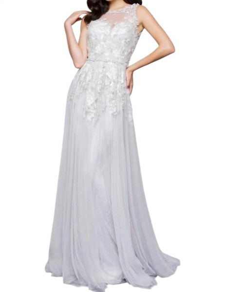 couture dress in platinum