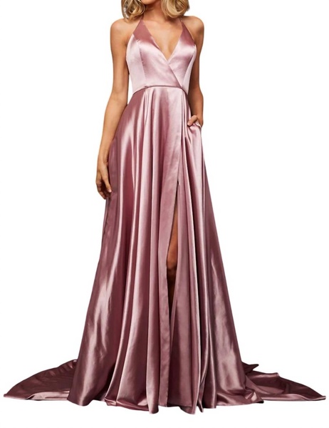 v-neck halter prom dress in rose