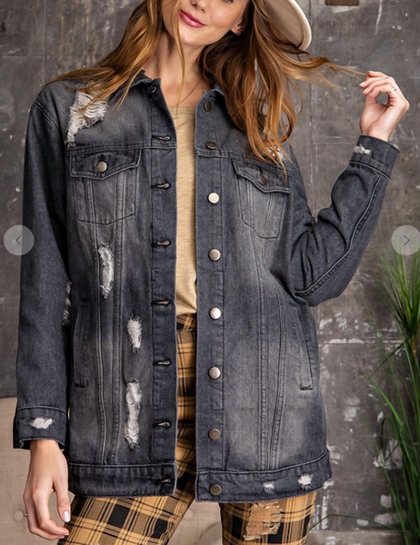 distressed oversized denim jacket in black