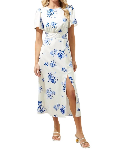 sharlene bloom floral midi dress in ivory, blue