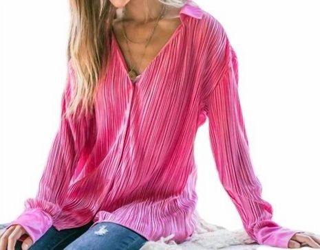 this is love pleated button down top in fuchsia