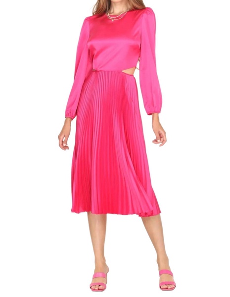 pleated cut out dress in dark pink