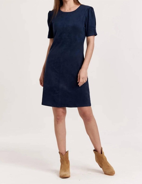 demi short sleeve suede dress in blue