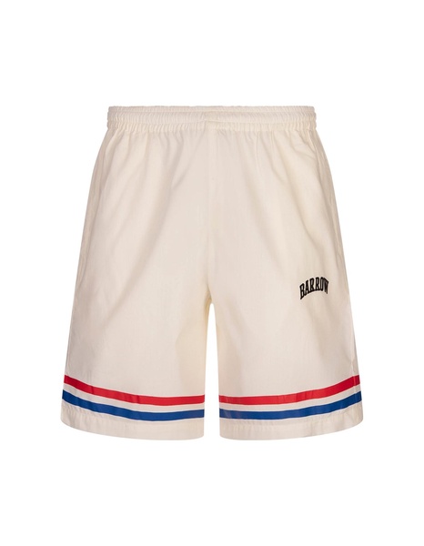 White Bermuda Shorts With Bands On The Bottom