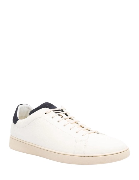 White Leather Sneakers With Blue Details
