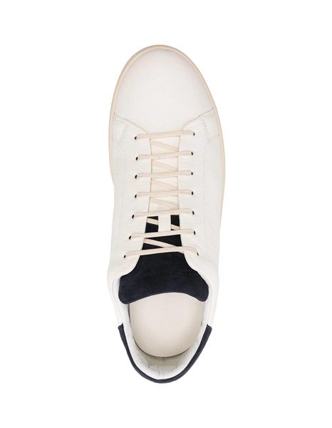 White Leather Sneakers With Blue Details