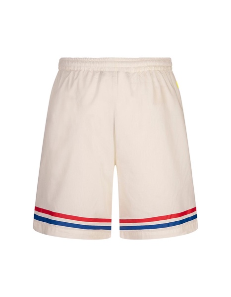 White Bermuda Shorts With Bands On The Bottom