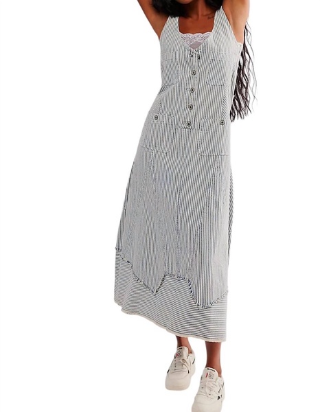 bendita midi denim dress in hickory stripe combo