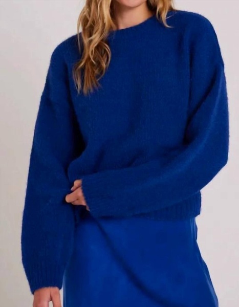 cozy drop shoulder sweater in rich cobalt