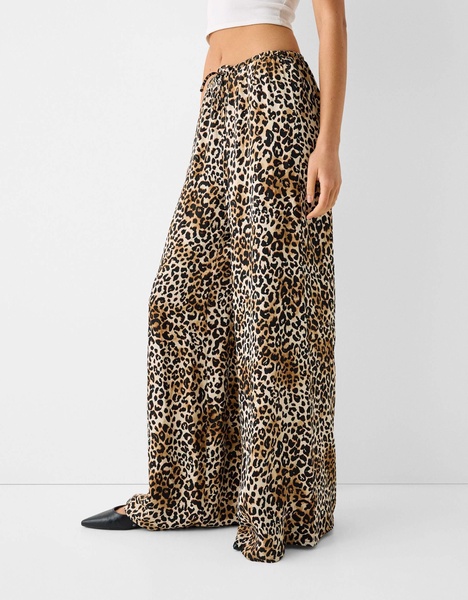 Bershka tie waist wide leg pants in leopard print