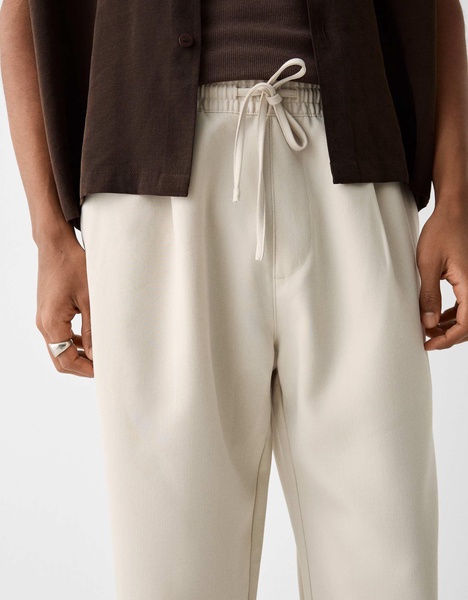 Bershka wide leg tailored pants in ecru