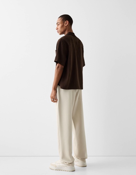 Bershka wide leg tailored pants in ecru