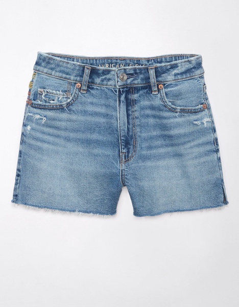 ae strigid mom embroidered denim short