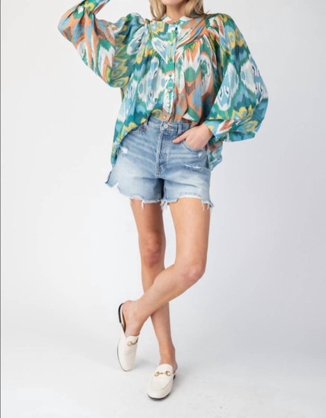 printed blouse in juniper green