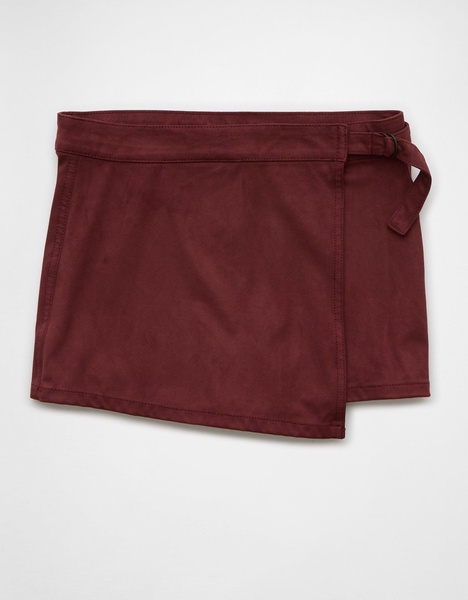 ae high-waisted sueded faux wrap skort