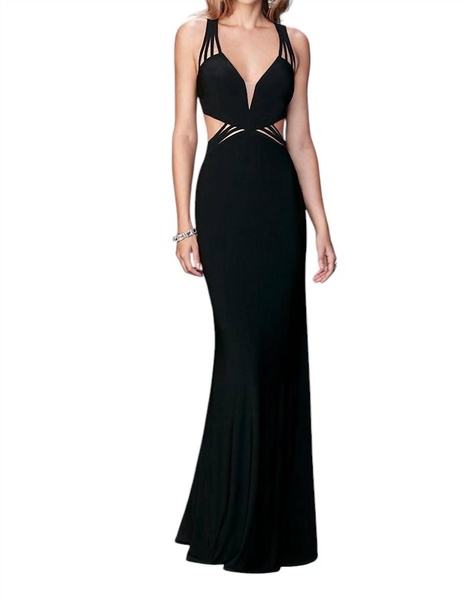v neck jersey gown in black